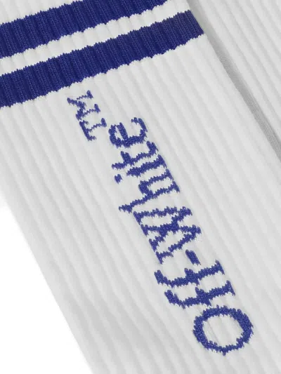 Off-white White Socks With Blue Logo In White