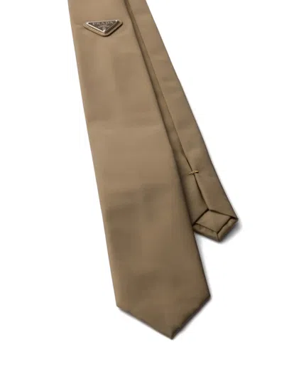 Prada Enamelled Triangle Tie In Brown