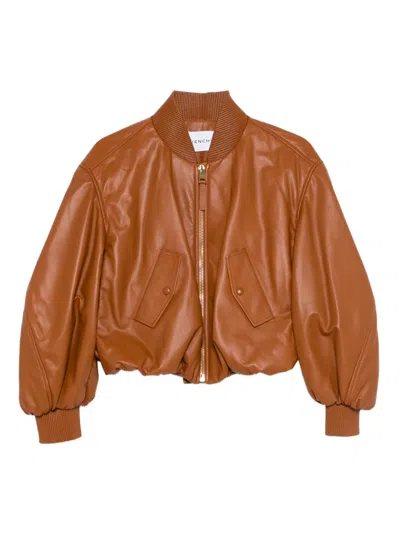 Givenchy Cropped Cocoon Bomber In Nappa Leather In Brown