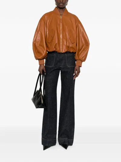 Givenchy Cropped Cocoon Bomber In Nappa Leather In Brown