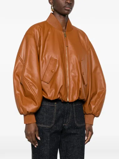 Givenchy Cropped Cocoon Bomber In Nappa Leather In Brown