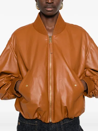 Givenchy Cropped Cocoon Bomber In Nappa Leather In Brown