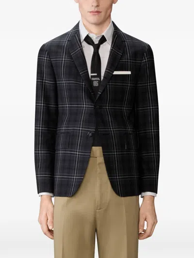 Thom Browne Plaid-pattern Single-breasted Blazer In Black