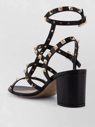 Valentino Rockstud Caged 60 Leather Ankle Strap Sandal In Black