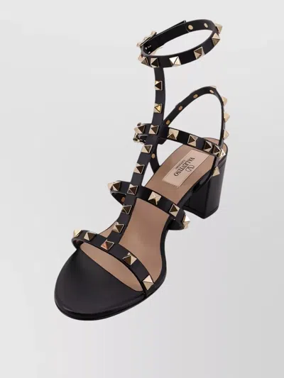 Valentino Rockstud Caged 60 Leather Ankle Strap Sandal In Black