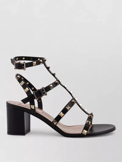 Valentino Rockstud Caged 60 Leather Ankle Strap Sandal In Black