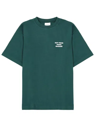 Drôle De Monsieur Le T-shirt Slogan Printed Cotton T-shirt In Green