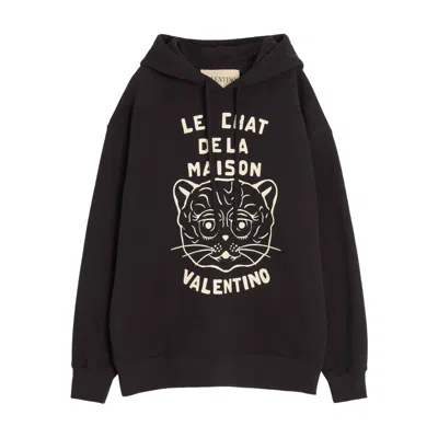 Valentino Black Sweatshirt With Le Chat De La Maison Patch In Black