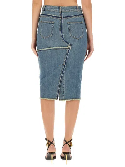 Tom Ford Patchwork High-waisted Slim Fit Skirt In Blue