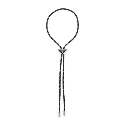 Prada Rope Tie With Triangular Logo In Black