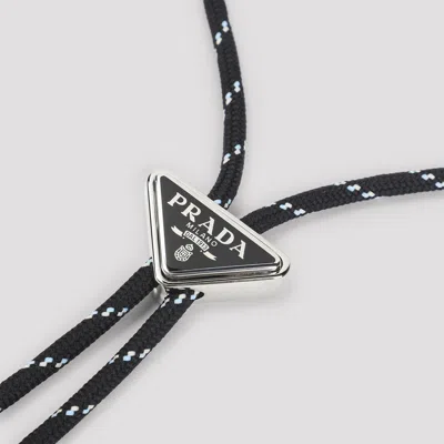 Prada Rope Tie With Triangular Logo In Black