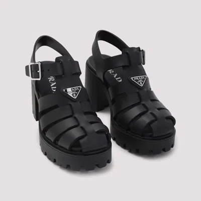 Prada Sandals Buckle Detail Chunky Sole Open Toe In Black