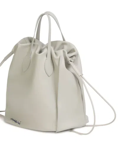 Marni Scrunchie Leather Backpack In Gray