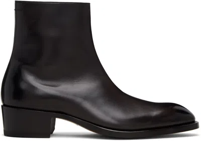 Tom Ford Black Burnished Leather Vincent Boots In Black