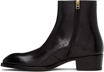 Tom Ford Black Burnished Leather Vincent Boots In Black