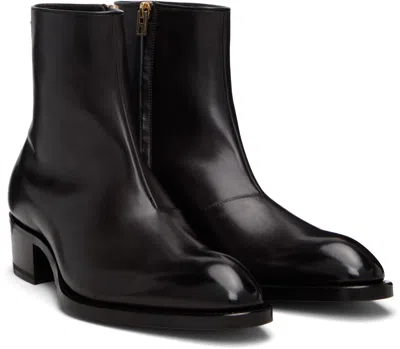 Tom Ford Black Burnished Leather Vincent Boots In Black
