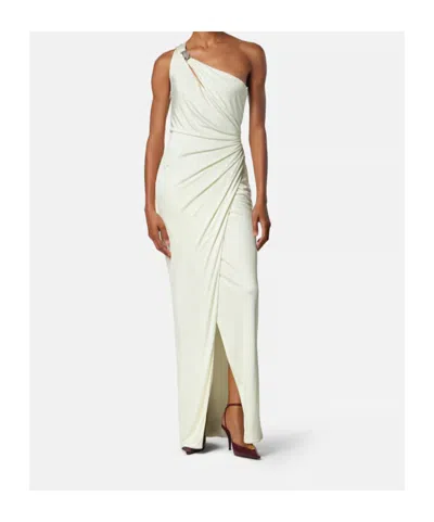 Versace Cream Jersey And Crepe Medusa 95 Draped Gown In White
