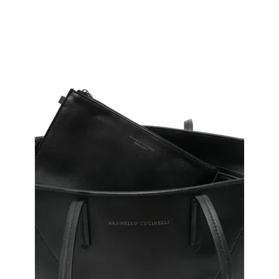 Brunello Cucinelli Calfskin Small Bc Duo Bag In Black