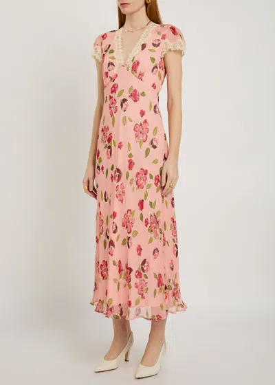 Rixo London Womens Kimmie Floral Pink Clarice Floral-print Chiffon Midi Dress In Multi