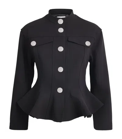 Sandro Womens Black Peplum-hem Cropped Woven Jacket