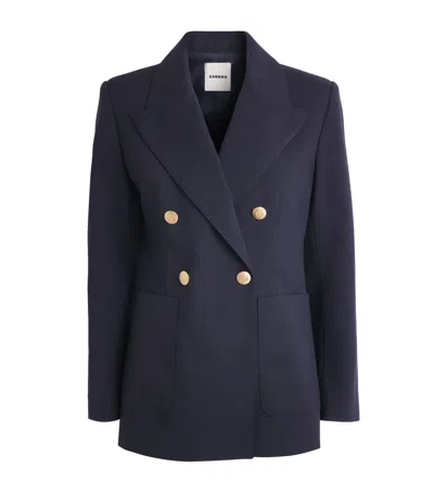 Sandro Womens Navy Blue Double-breasted Slim-fit Wool-blend Blazer In Blue