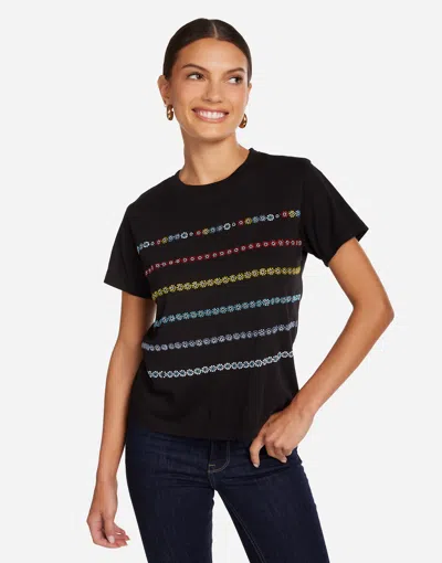 Lauren Moshi Ursula Crystal Evil Eye Stripe Top In Black