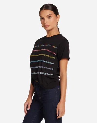 Lauren Moshi Ursula Crystal Evil Eye Stripe Top In Black