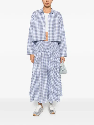 Maje Check-pattern A-line Midi Skirt In Blue