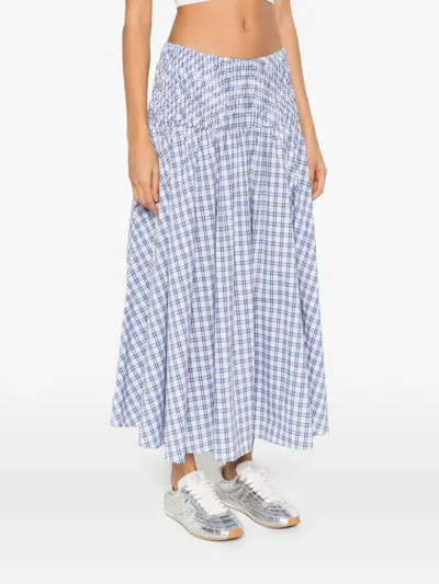 Maje Check-pattern A-line Midi Skirt In Blue