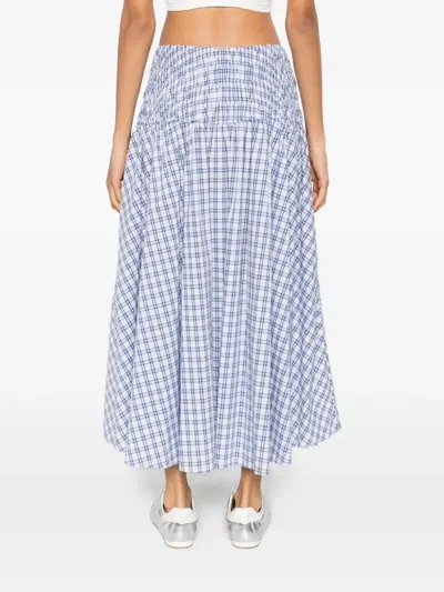 Maje Check-pattern A-line Midi Skirt In Blue