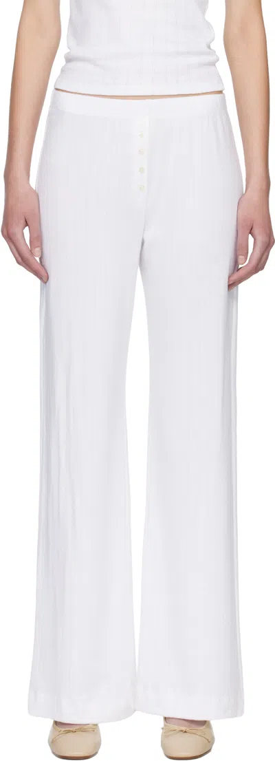 Leset Boxer Pointelle-knit Cotton Pants In White
