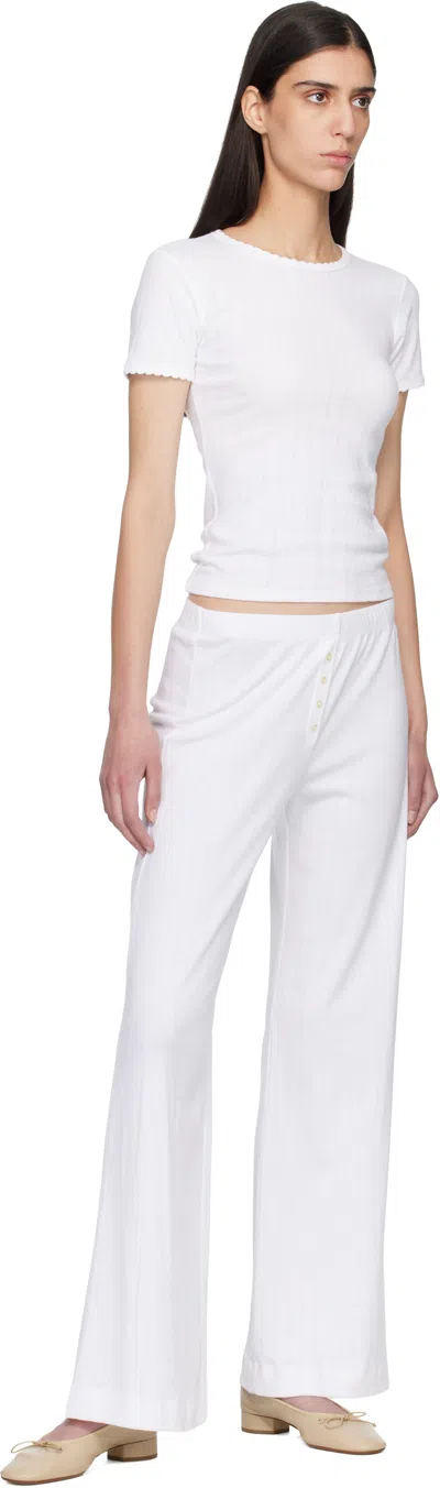 Leset Boxer Pointelle-knit Cotton Pants In White