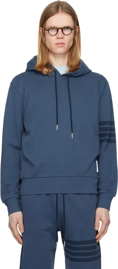 Thom Browne Blue Solid Loopback Overdyed 4-bar Hoodie In Blue