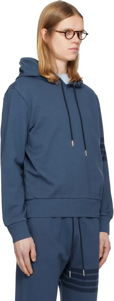 Thom Browne Blue Solid Loopback Overdyed 4-bar Hoodie In Blue
