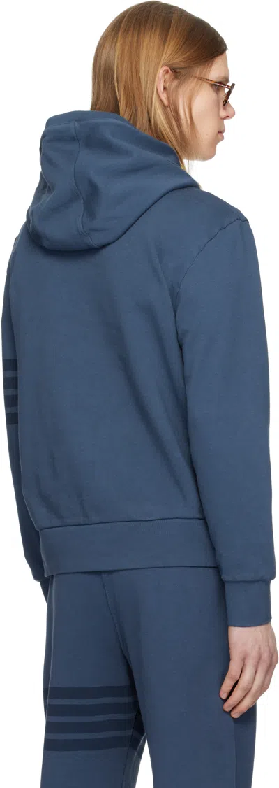 Thom Browne Blue Solid Loopback Overdyed 4-bar Hoodie In Blue