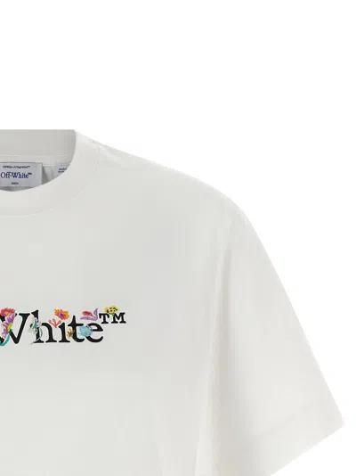 Off-white Floral Graphic Cropped Crew Neck Top In White
