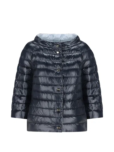 Herno Double-sided Button Quilted Down Jacket In Blue