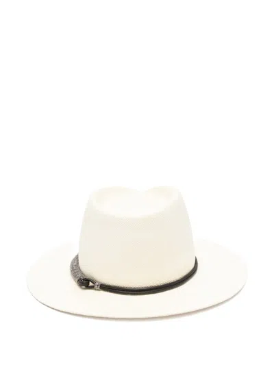 Brunello Cucinelli Beige Monile Textured Fedora Hat In Brown
