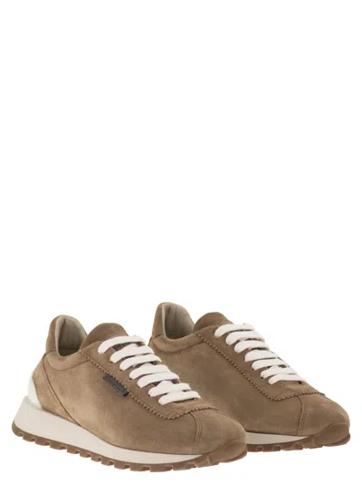 Brunello Cucinelli Suede Sneakers With Iconic Jewel Application In Multi