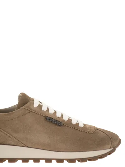 Brunello Cucinelli Suede Sneakers With Iconic Jewel Application In Multi