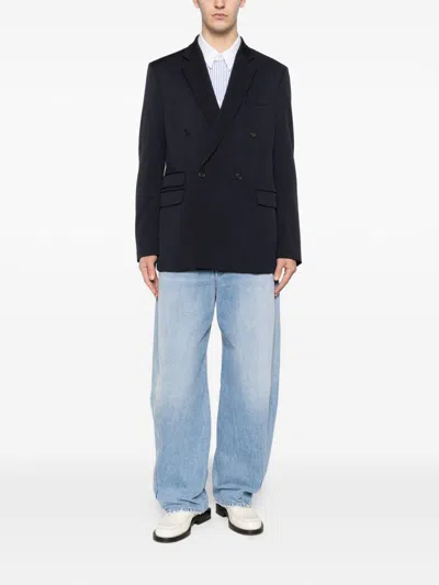 Celine Shirt Button Down Collar Striped Pattern In Blue