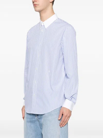 Celine Shirt Button Down Collar Striped Pattern In Blue