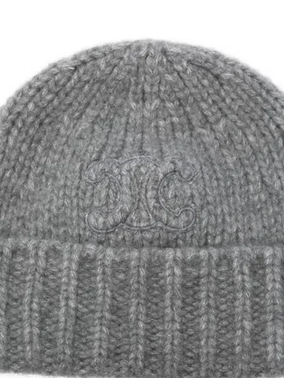 Celine Triomphe Beanie In Cashmere And Silk In Gray