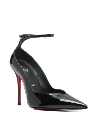 Christian Louboutin Black Patent Leather Erozee Pumps With Ankle Strap In Black