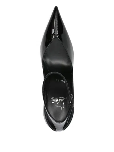 Christian Louboutin Black Patent Leather Erozee Pumps With Ankle Strap In Black