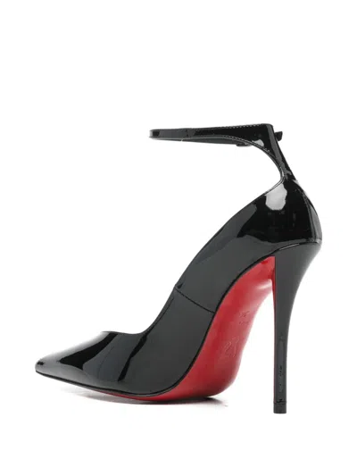 Christian Louboutin Black Patent Leather Erozee Pumps With Ankle Strap In Black