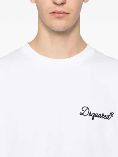 Dsquared2 Men White T-shirt With Embroidered Logo On The Chest In Cotton Man In White