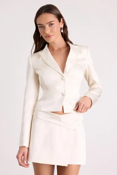 Lulus Harris Ivory Satin Low-rise Mini Skirt In White