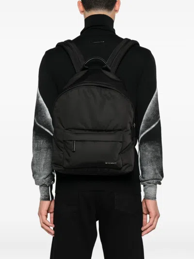 Givenchy Black Backpack With Adjustable Shoulder Straps And Logo On Front In Tech Fabric Man In Black