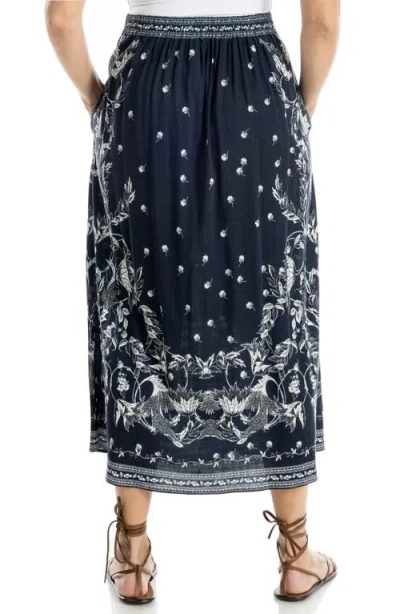 Max Studio Floral Pull-on Skirt In Blue